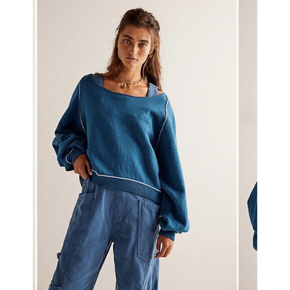 Free People Sweaters - New Free People We The Free Midnight Pullover Size X-large Blue Knit
